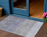 3' X 5' Denim Blue And Ivory Geometric Washable Indoor Outdoor Area Rug