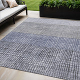 5' X 8' Denim Blue And Ivory Geometric Washable Indoor Outdoor Area Rug