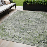 5' X 8' Artichoke Green And Gray Medallion Washable Indoor Outdoor Area Rug