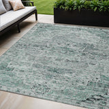 5' X 8' Teal Blue And Pale Aqua Medallion Washable Indoor Outdoor Area Rug