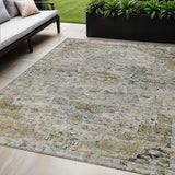 5' X 8' Taupe And Beige Medallion Washable Indoor Outdoor Area Rug