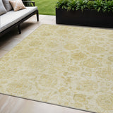 5' X 8' Gold And Beige Damask Washable Indoor Outdoor Area Rug