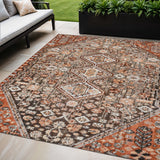 5' X 8' Brown And Ivory Aztec Washable Indoor Outdoor Area Rug