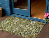 3' X 5' Olive Green And Brown Aztec Washable Indoor Outdoor Area Rug