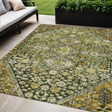5' X 8' Olive Green And Brown Aztec Washable Indoor Outdoor Area Rug