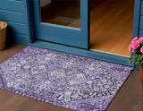 3' X 5' Purple And Ivory Aztec Washable Indoor Outdoor Area Rug