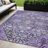 5' X 8' Purple And Ivory Aztec Washable Indoor Outdoor Area Rug