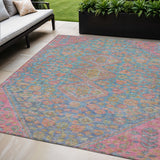 5' X 8' Sky Blue And Blush Aztec Washable Indoor Outdoor Area Rug