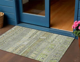 3' X 5' Beige And Mint Green Striped Washable Indoor Outdoor Area Rug