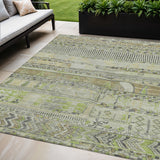 5' X 8' Beige And Mint Green Striped Washable Indoor Outdoor Area Rug