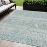 5' X 8' Teal Blue And Gray Striped Washable Indoor Outdoor Area Rug