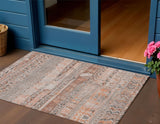 3' X 5' Terra Cotta And Gray Striped Washable Indoor Outdoor Area Rug
