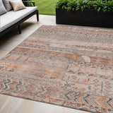 5' X 8' Terra Cotta And Gray Striped Washable Indoor Outdoor Area Rug