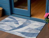 3' X 5' Denim Blue And Ivory Abstract Washable Indoor Outdoor Area Rug