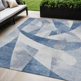 5' X 8' Denim Blue And Ivory Abstract Washable Indoor Outdoor Area Rug