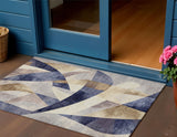 3' X 5' Navy Blue And Gold Abstract Washable Indoor Outdoor Area Rug