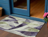 3' X 5' Purple And Olive Green Abstract Washable Indoor Outdoor Area Rug