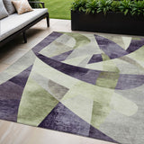 5' X 8' Purple And Olive Green Abstract Washable Indoor Outdoor Area Rug