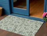 3' X 5' Mint Green Gray And Ivory Geometric Washable Indoor Outdoor Area Rug