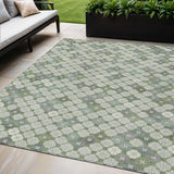 5' X 8' Mint Green Gray And Ivory Geometric Washable Indoor Outdoor Area Rug