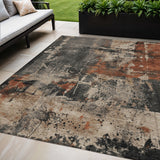 5' X 8' Taupe And Rust Abstract Washable Indoor Outdoor Area Rug