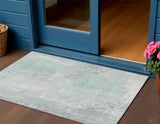 3' X 5' Mint Green And Ivory Abstract Washable Indoor Outdoor Area Rug