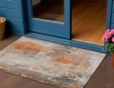 3' X 5' Orange And Gray Abstract Washable Indoor Outdoor Area Rug