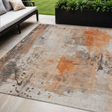 5' X 8' Orange And Gray Abstract Washable Indoor Outdoor Area Rug