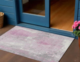 3' X 5' Pink And Gray Abstract Washable Indoor Outdoor Area Rug