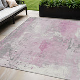 5' X 8' Pink And Gray Abstract Washable Indoor Outdoor Area Rug
