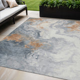 5' X 8' Gray And Rust Abstract Washable Indoor Outdoor Area Rug
