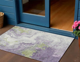 3' X 5' Lavender And Fern Green Abstract Washable Indoor Outdoor Area Rug
