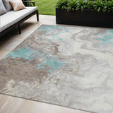5' X 8' Teal Blue And Taupe Abstract Washable Indoor Outdoor Area Rug