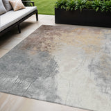 3' X 5' Coral And Gray Abstract Washable Indoor Outdoor Area Rug