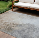 5' X 8' Coral And Gray Abstract Washable Indoor Outdoor Area Rug
