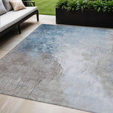 5' X 8' Denim Blue And Gray Abstract Washable Indoor Outdoor Area Rug