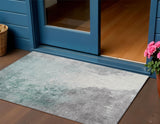 3' X 5' Pale Aqua And Gray Abstract Washable Indoor Outdoor Area Rug