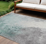 8' X 10' Pale Aqua And Gray Abstract Washable Indoor Outdoor Area Rug