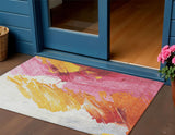 3' X 5' Blush Gold And Orange Abstract Washable Indoor Outdoor Area Rug