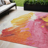 5' X 8' Blush Gold And Orange Abstract Washable Indoor Outdoor Area Rug