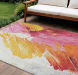 8' X 10' Blush Gold And Orange Abstract Washable Indoor Outdoor Area Rug