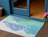 3' X 5' Pale Aqua Mint Green And Ivory Abstract Washable Indoor Outdoor Area Rug