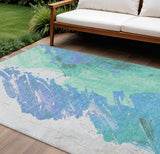 8' X 10' Pale Aqua Mint Green And Ivory Abstract Washable Indoor Outdoor Area Rug