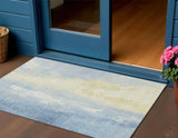 3' X 5' Denim Blue And Beige Abstract Washable Indoor Outdoor Area Rug