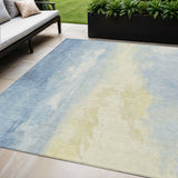 5' X 8' Denim Blue And Beige Abstract Washable Indoor Outdoor Area Rug