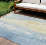 8' X 10' Denim Blue And Beige Abstract Washable Indoor Outdoor Area Rug