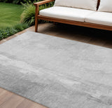8' X 10' Gray And Ivory Abstract Washable Indoor Outdoor Area Rug