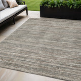 5' X 8' Beige And Gray Striped Washable Indoor Outdoor Area Rug