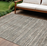 8' X 10' Beige And Gray Striped Washable Indoor Outdoor Area Rug