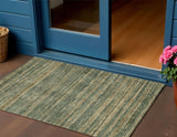 3' X 5' Fern Green And Charcoal Striped Washable Indoor Outdoor Area Rug